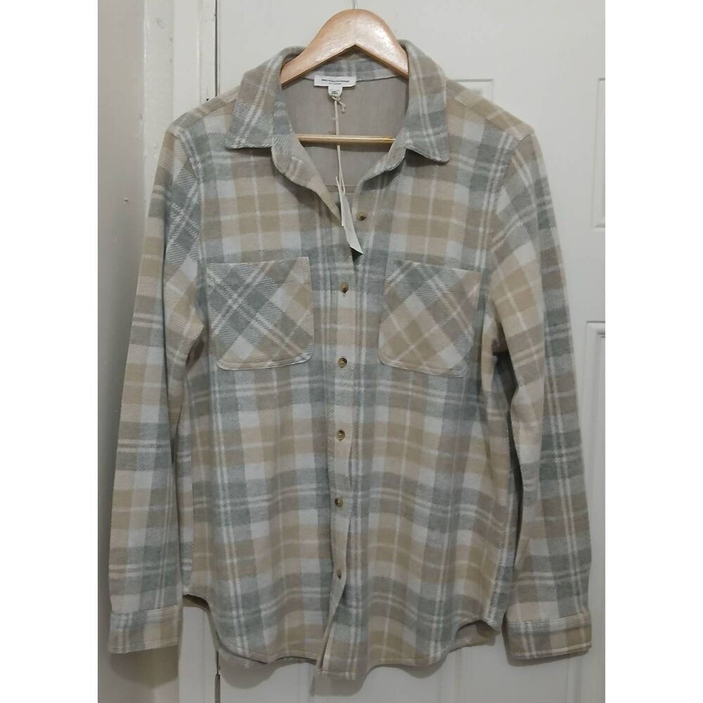 Beach lunch lounge womens large shacket sweater shirt beige soft